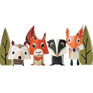 Forest Family Printable Kit - 3D Paper Animals, paper decor, forest animals, instant download