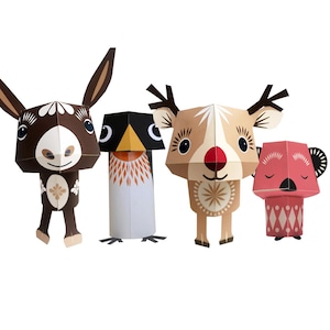 Christmas Creatures  Printable Kit - 3D Paper Animals