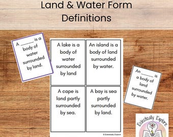 Land and Water Form Definition Cards | Elementary Montessori Definition | Montessori Geography | Printable Montessori Material