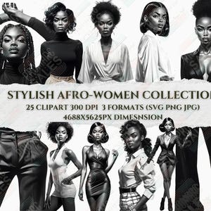 Afro Women Clipart Bundle: 25 Fashionable Black Woman PNG SVG JPG (Digital Download)