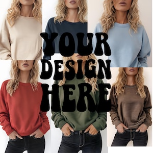 12 Sweatshirt Mockups Bundle Neutral & Erdfarben Rundhals Mockups Bundle Print On Demand, Bekleidung Mockup Bundle, Sofort Download