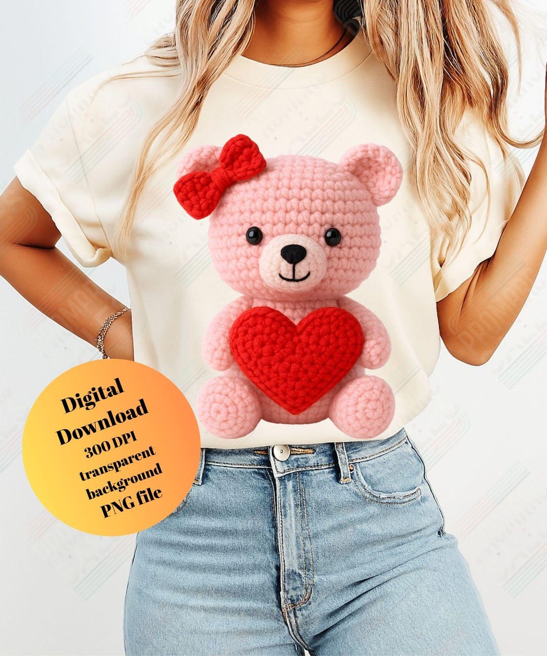 Faux Yarn Valentine's Day Teddy Bear Png Heart Crochet Valentine Design ...