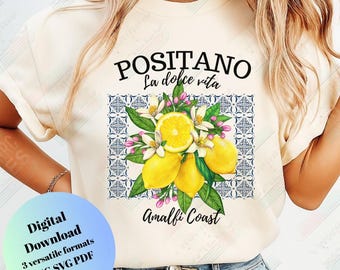 Positano Lemon Floral Design: Letnia grafika na Wybrzeżu Amalfi, plik PNG