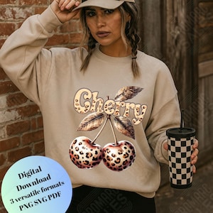 Leopard Print Cherry Design:PNG file for sublimation (Digital Download)