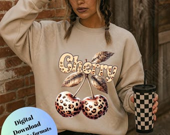 Leopard Print Cherry Design:PNG file for sublimation (Digital Download)