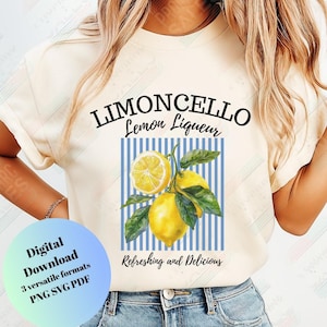Design av citronlikör med limoncello: Amalfikustens sommar i PNG-format för sublimering (digital nedladdning)