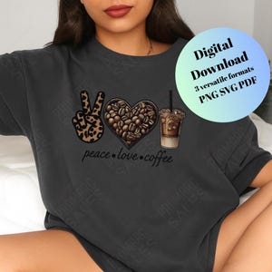 Leopardo, paz, amor, café PNG: Paquete de archivos de corte de Cricut (descarga digital)