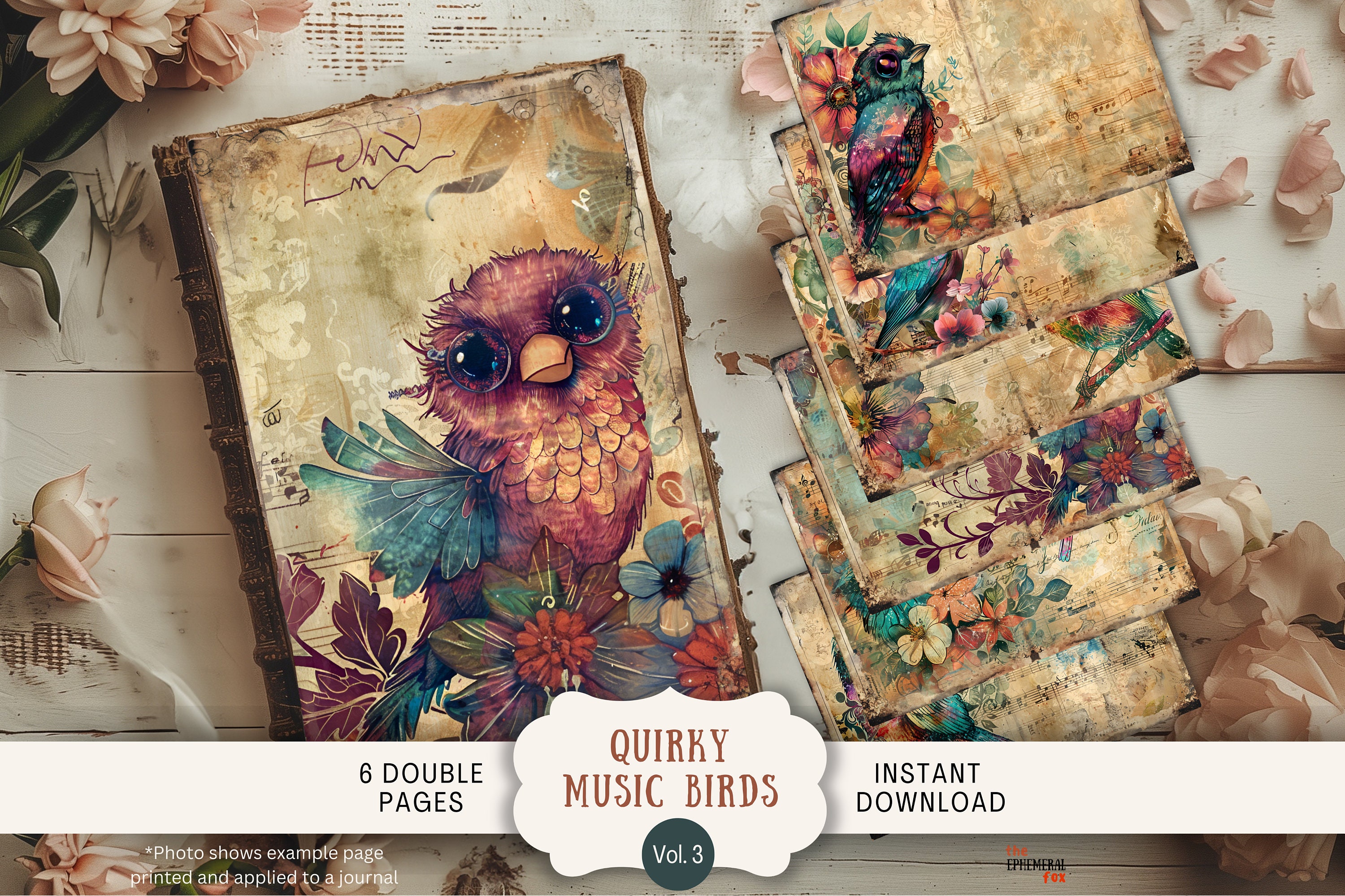 Quirky Birds Junk Journal Pages, 6 Digital Scrapbook Pages, 11 X 8.5 ...