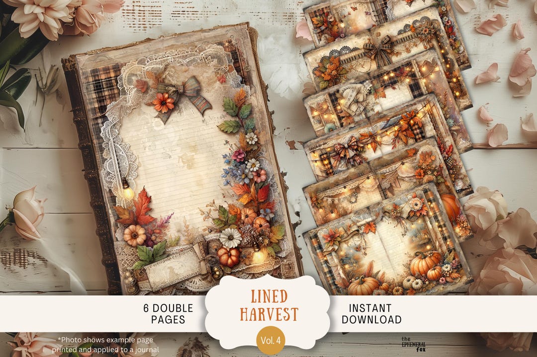 Lined Cozy Autumn Junk Journal Pages 6 Digital Scrapbook Papers 11 X 8. ...