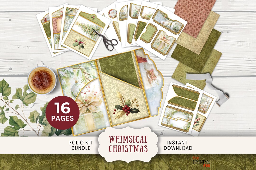 Whimsical Christmas Junk Journal Folio, 16 Digital Mix and Match Pages ...