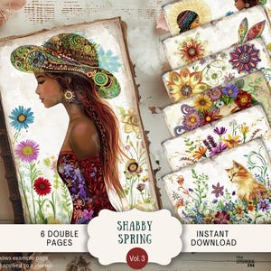 Páginas de diario basura de primavera en mal estado, 6 papeles de álbum de recortes digitales, 11 x 8,5 pulgadas, imprimibles, estilo bohemio, bohemio, retro, florentino, verde, vintage, medieval, SHSP