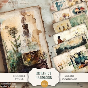 Botanist Handbook Junk Journal Pages 6 fogli di carta per scrapbooking digitale 11 x 8,5" Whimsical Printable Vintage Victorian Botanical Field Guide BTHB