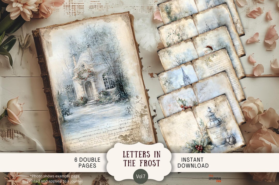 Snowy Christmas Junk Journal Pages 6 Digital Scrapbook Papers Printable ...