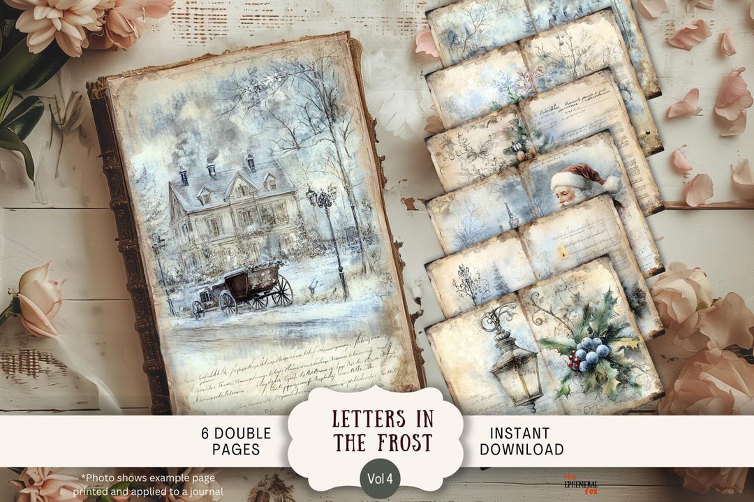 Snowy Christmas Junk Journal Pages 6 Digital Scrapbook Papers Printable ...