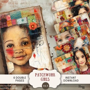 Páginas de diario basura para chicas de patchwork, 6 papeles para álbumes de recortes digitales, 11 x 8,5 pulgadas, para imprimir con motivos artísticos, estilo shabby chic, bohemio, otoño, neutrales, niña caprichosa, PWGL