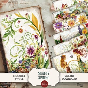 Shabby Frühling Junk Journal Seiten 6 Digitales Scrapbook Papier 11 x 8,5" Printable Boho Boho Retro Florentiner Grün Vintage Mittelalter SHSP
