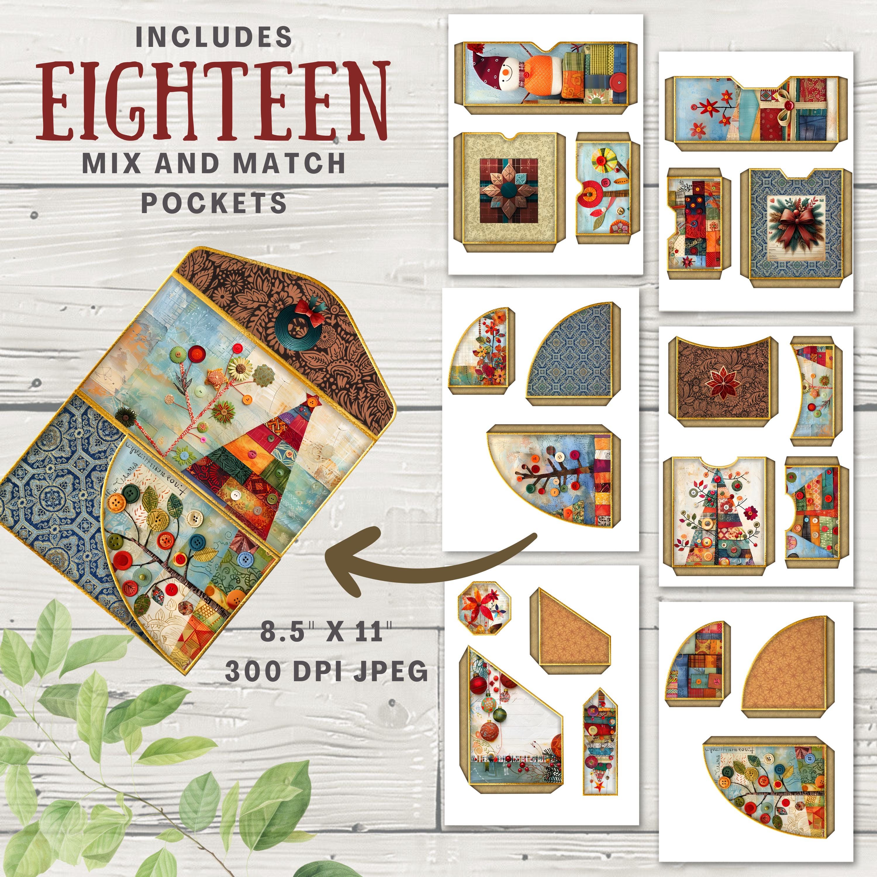 Patchwork Christmas Junk Journal Folio Kit, 16 Digital Mix and Match ...