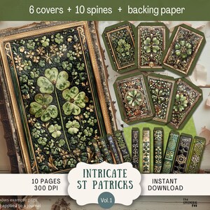 Kit de capa: Capas e lombadas de diário St Patricks Junk, capa de livro com letra dos EUA e 300 DPI, capa para impressão, trevo, trevo, couro da sorte irlandês, SPIP