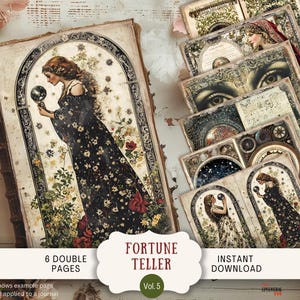 Diario de adivinos, 6 páginas, papel digital para álbum de recortes, carta de EE. UU., imprimible, bola de cristal mística, tarot celestial gitano, mágico, FTTR5