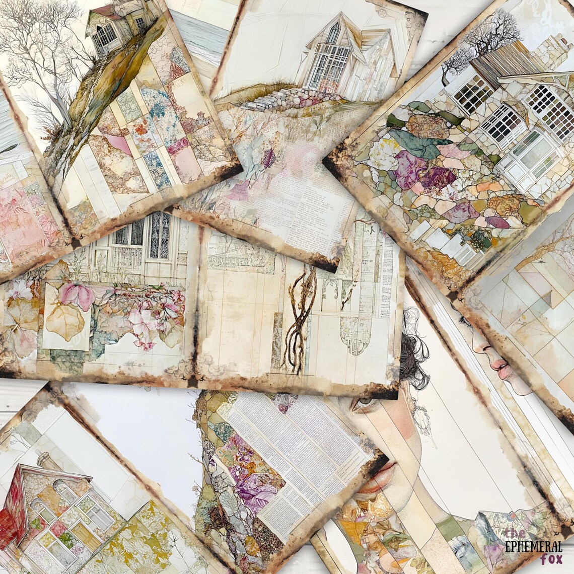 Little Houses Junk Journal Pages 6 Digital Scrapbook Papers Printable ...