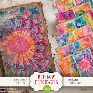 Pagine di diario Hippie Tiedye Junk, 6 pagine di album digitali, 11 x 8,5" Art Printable Journal Ephemera, pagine di diario hippie arcobaleno della pace anni '70