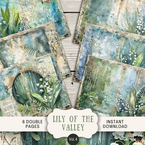 Pages de journal indésirable du muguet 6 pages de scrapbooking numérique 11 x 8,5 po. Journal imprimable éphémères en papier artisanal Fleurs assez blanches florales