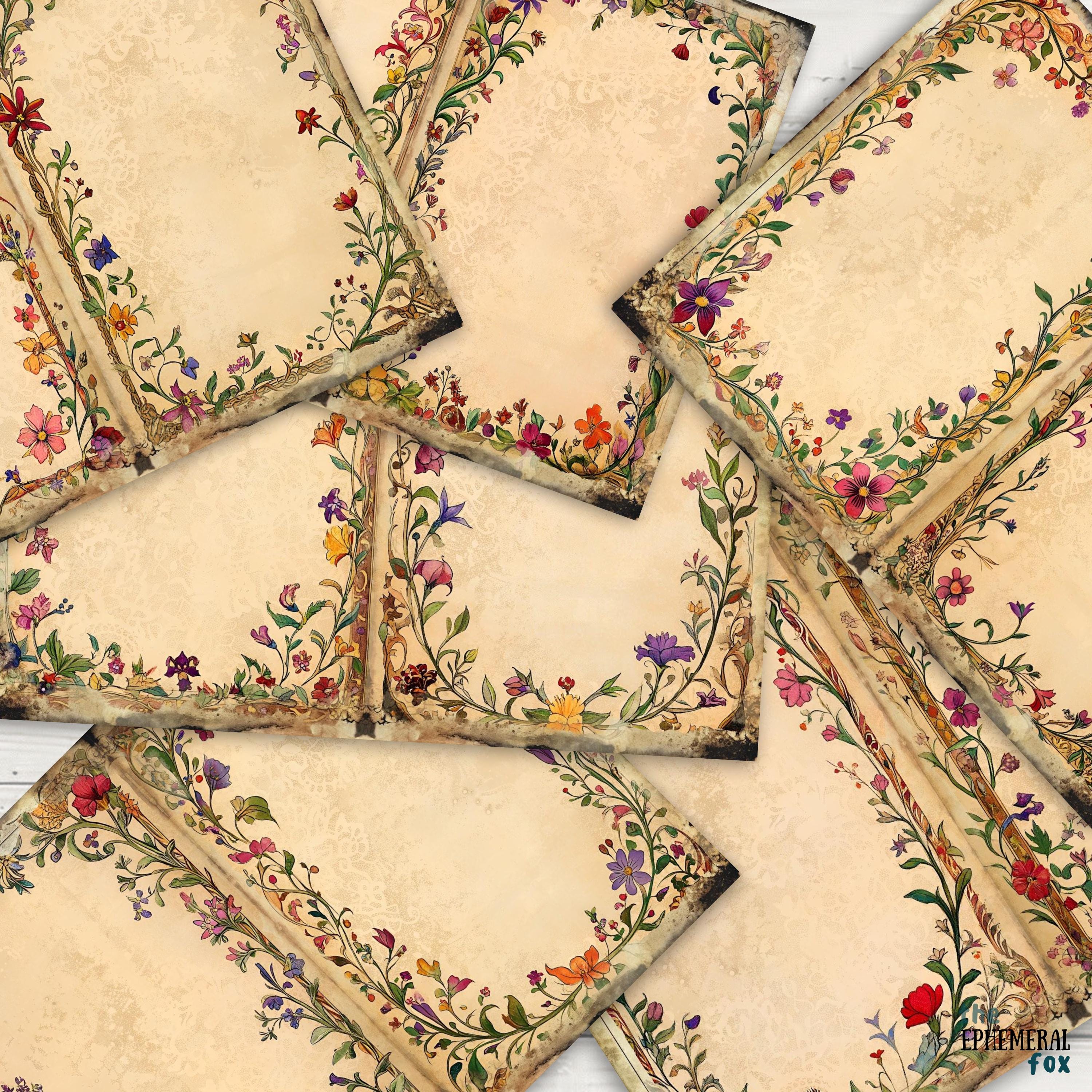 Floral Medieval Border Junk Journal Pages 6 Digital Scrapbook Papers 11 ...