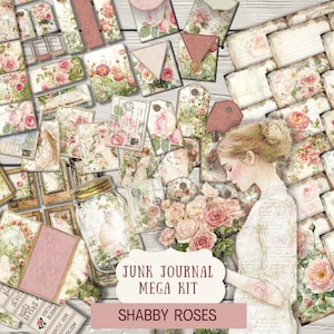 Shabby Roses BUNDLE Junk Journal Kit Printable Papers Tags Tickets envelopes vintage mini-cards film labels folio mega vintage florals SHRS
