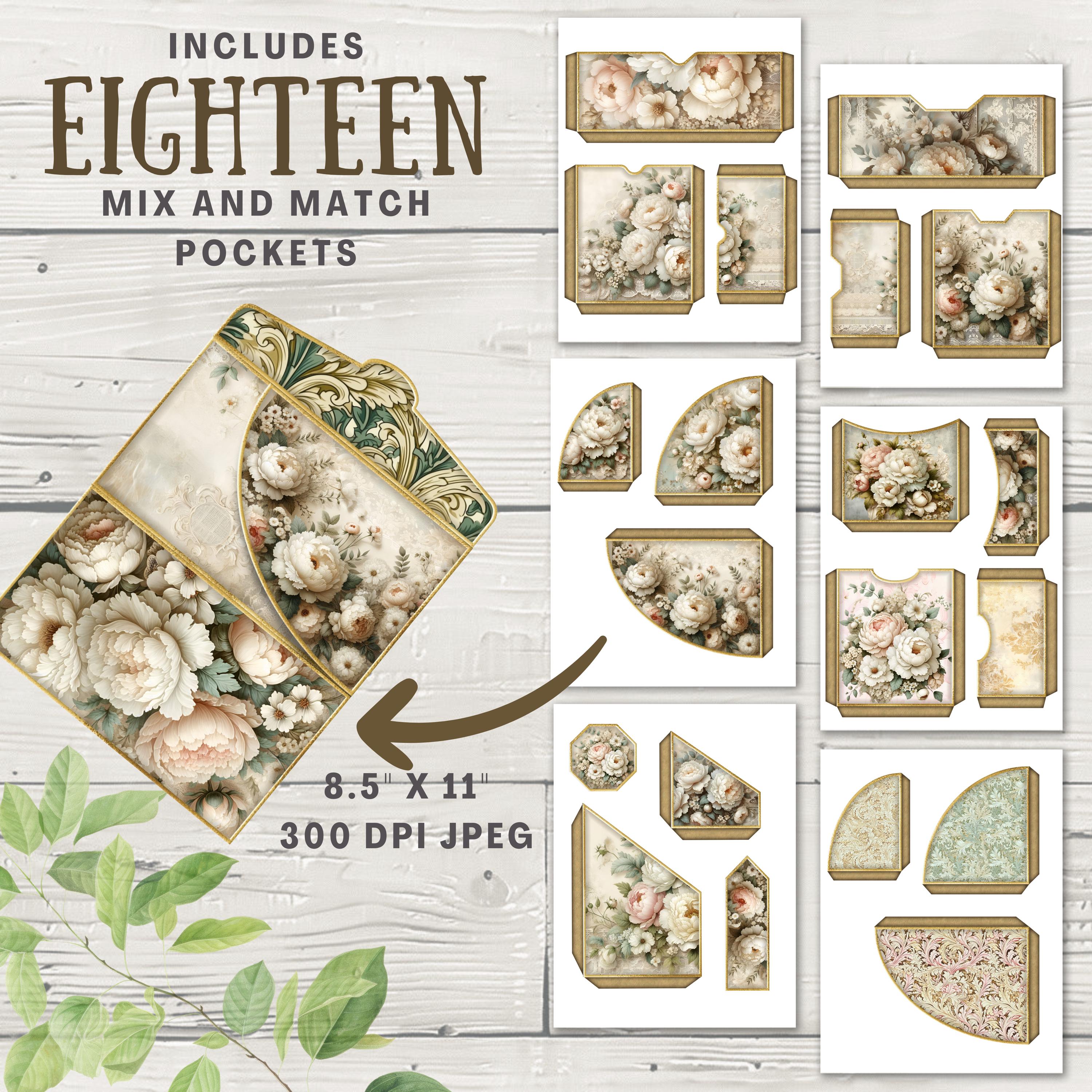 ホワイトヴィンテージピオニージャンクジャーナルフォリオ、16デジタル