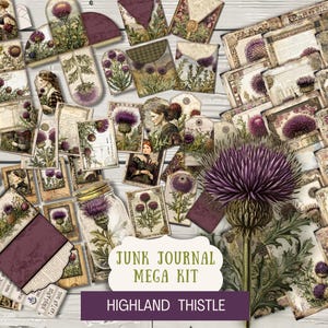 Scottish Distle BUNDLE Junk Journal Kit Printable Papers Tags Tickets Umschläge Vintage Mini-Karten Film Etiketten Folio Mega Scotland SCTH