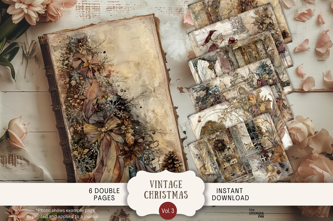 Vintage Christmas Junk Journal Pages 6 Digital Scrapbook Papers 11 X 8. ...
