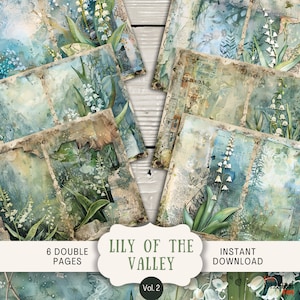 Pages de journal indésirable du muguet 6 pages de scrapbooking numérique 11 x 8,5 po. Journal imprimable éphémères en papier artisanal Fleurs assez blanches florales