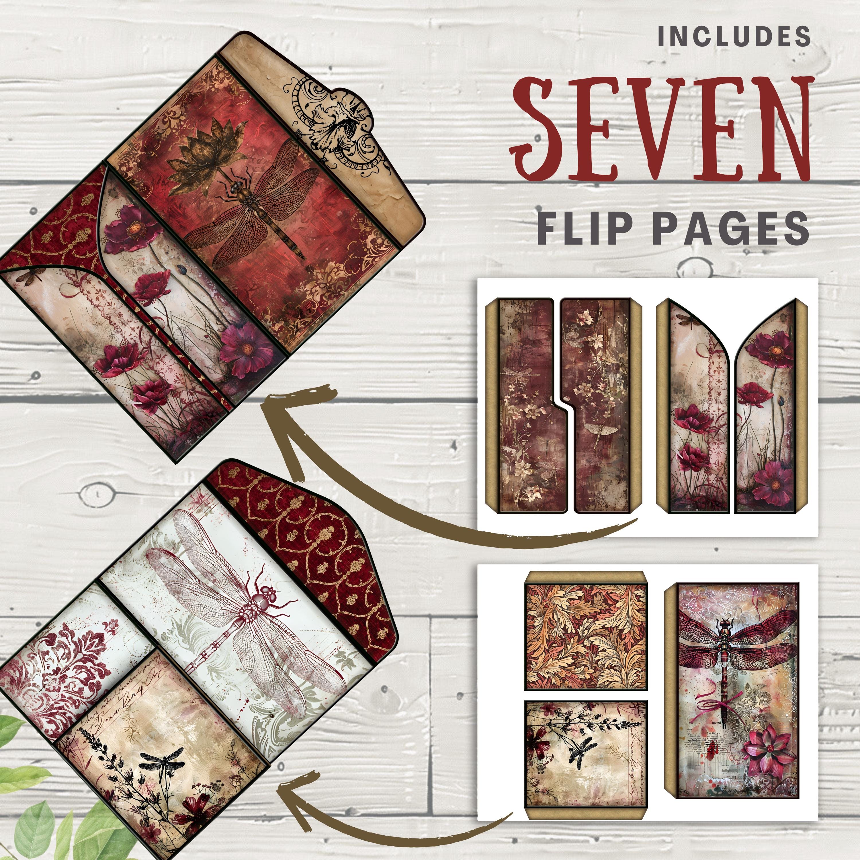 Red Dragonfly Junk Journal Folio, 16 Digital Mix and Match Pages ...