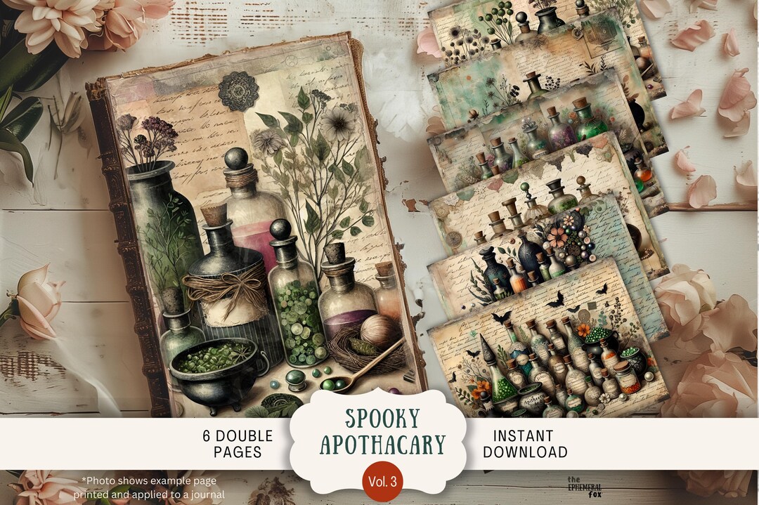 Halloween Apothecary Junk Journal Pages 6 Digital Scrapbook Papers 11 X ...