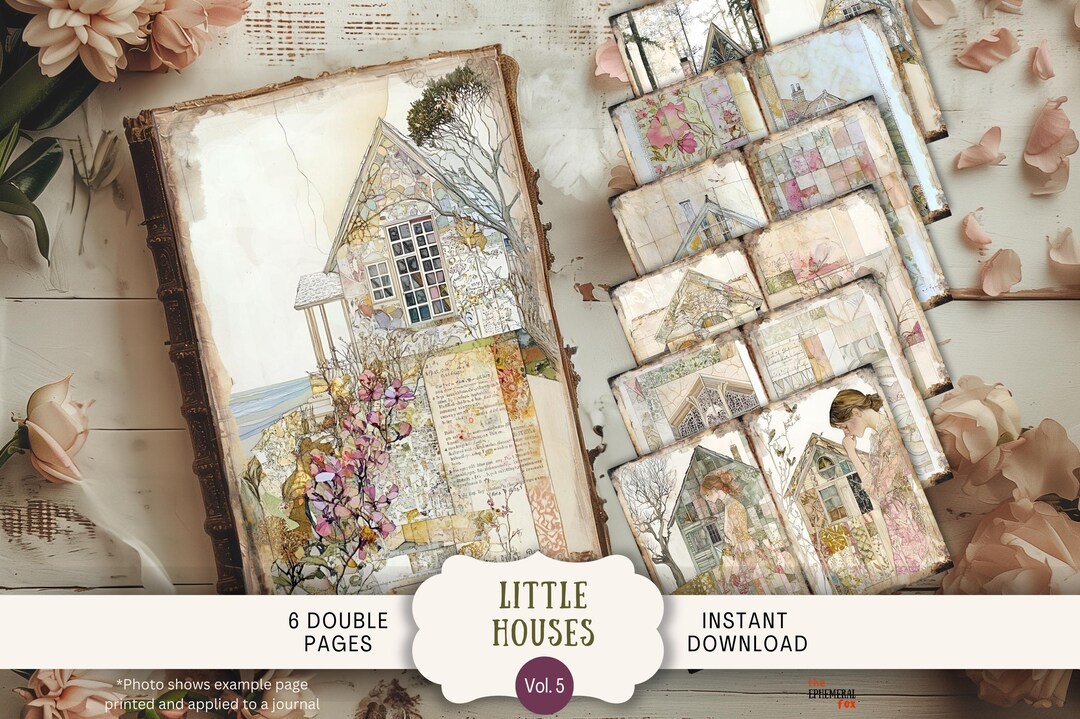 Little Houses Junk Journal Pages 6 Digital Scrapbook Papers Printable ...