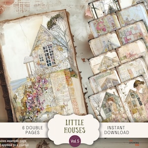 Little Houses Junk Journal Pages 6 Digital Scrapbook Papers Printable vintage victorian home cabin whimsical dreamy pastel cottage LTHS5