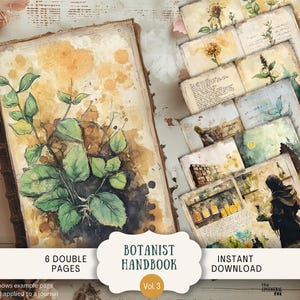 Botanist Handbook Junk Journal Pages 6 fogli di carta per scrapbooking digitale 11 x 8,5" Whimsical Printable Vintage Victorian Botanical Field Guide BTHB