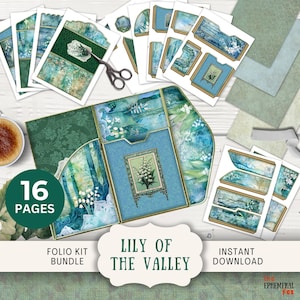 Kit folio pour journal indésirable Muguet, 16 pages numériques Mix 'n Match et pochettes 11 x 8,5 po. Imprimable à trois volets pastel aquarelle floral LVLA