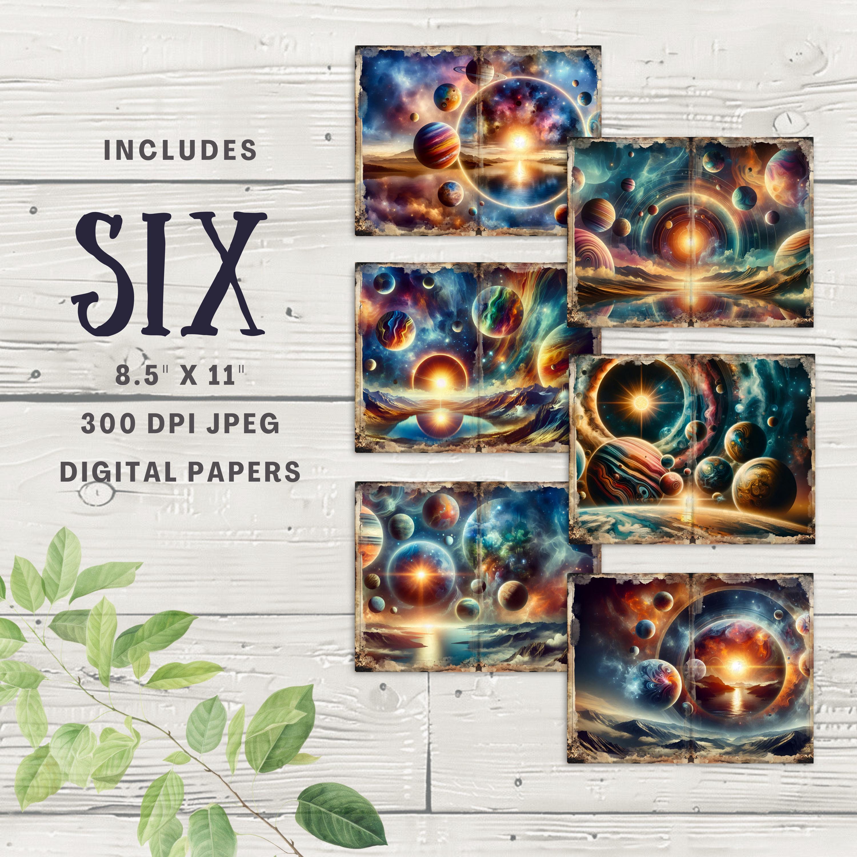 Planets Junk Journal Pages 6 Digital Scrapbook Papers 11 X 8.5" Art ...