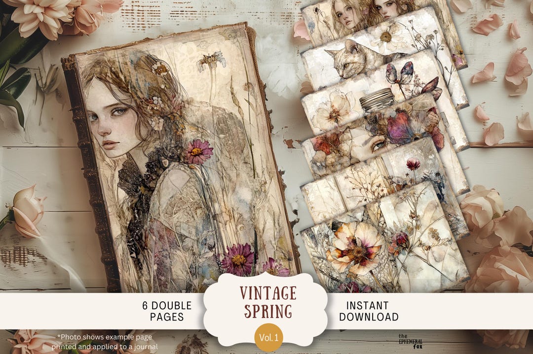 Vintage Spring Junk Journal Pages 6 Digital Scrapbook Papers 11x8.5 ...