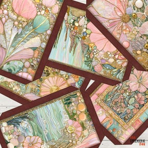 The image is a collage of various colorful and intricate floral and nature-inspired artworks, featuring a variety of flowers, leaves, and other natural elements.