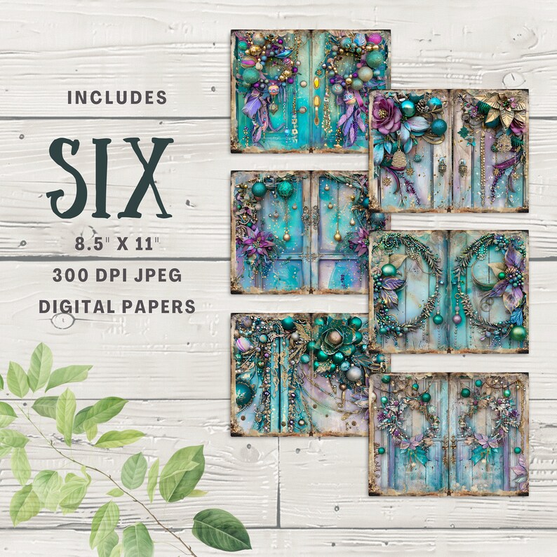 Christmas Door Junk Journal Pages, 6 Digital Scrapbook Pages, 11 X 8.5 ...