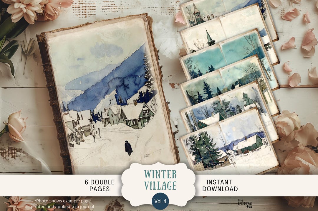Winter Village Junk Journal Pages 6 Digital Scrapbook Papers 11 X 8.5 ...