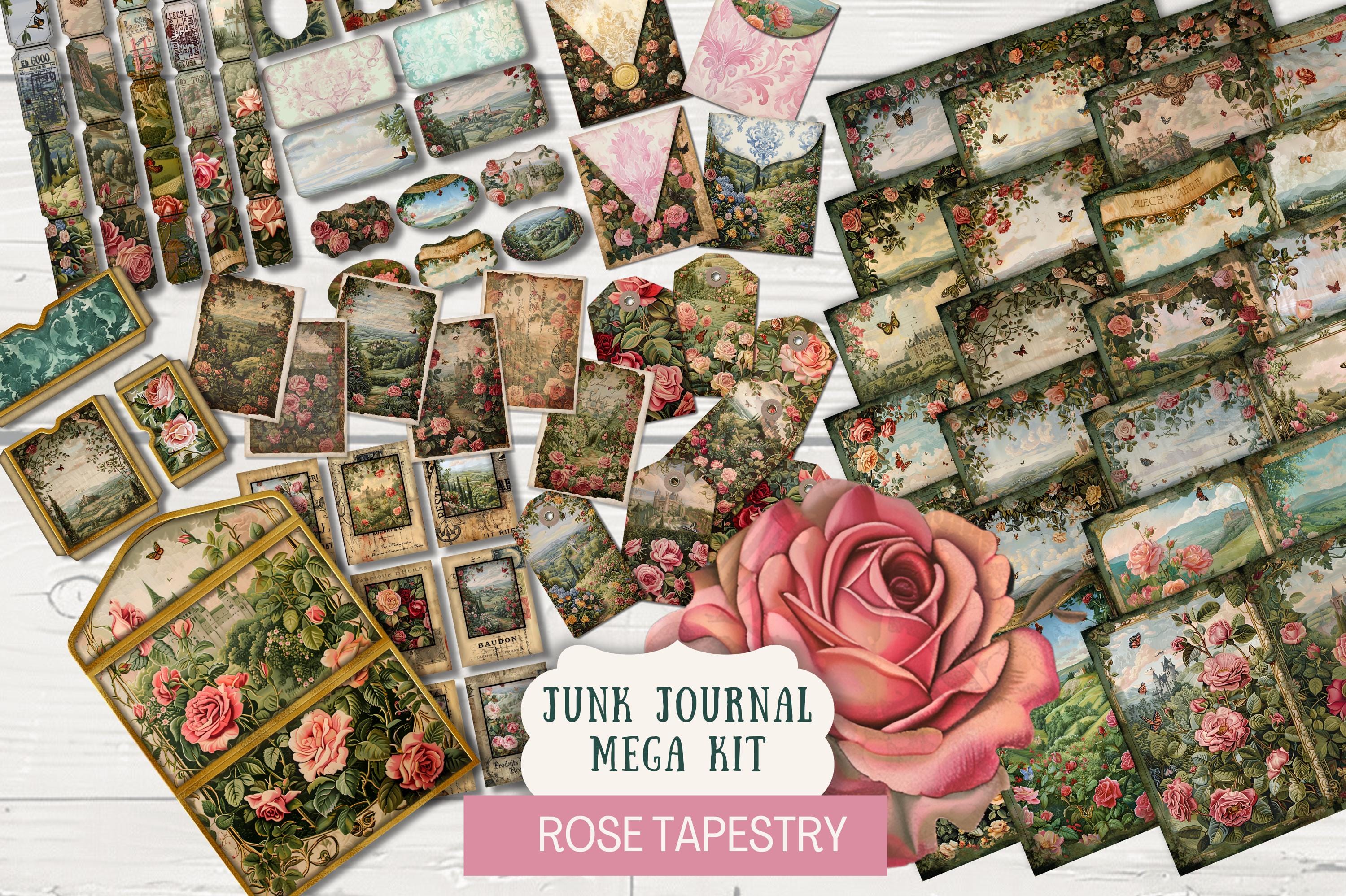 Rotp Print Rose Tapestry Junk Journal Kit Printable Papers Tags Tickets Envelopes ...