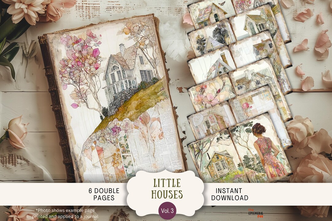 Little Houses Junk Journal Pages 6 Digital Scrapbook Papers Printable ...