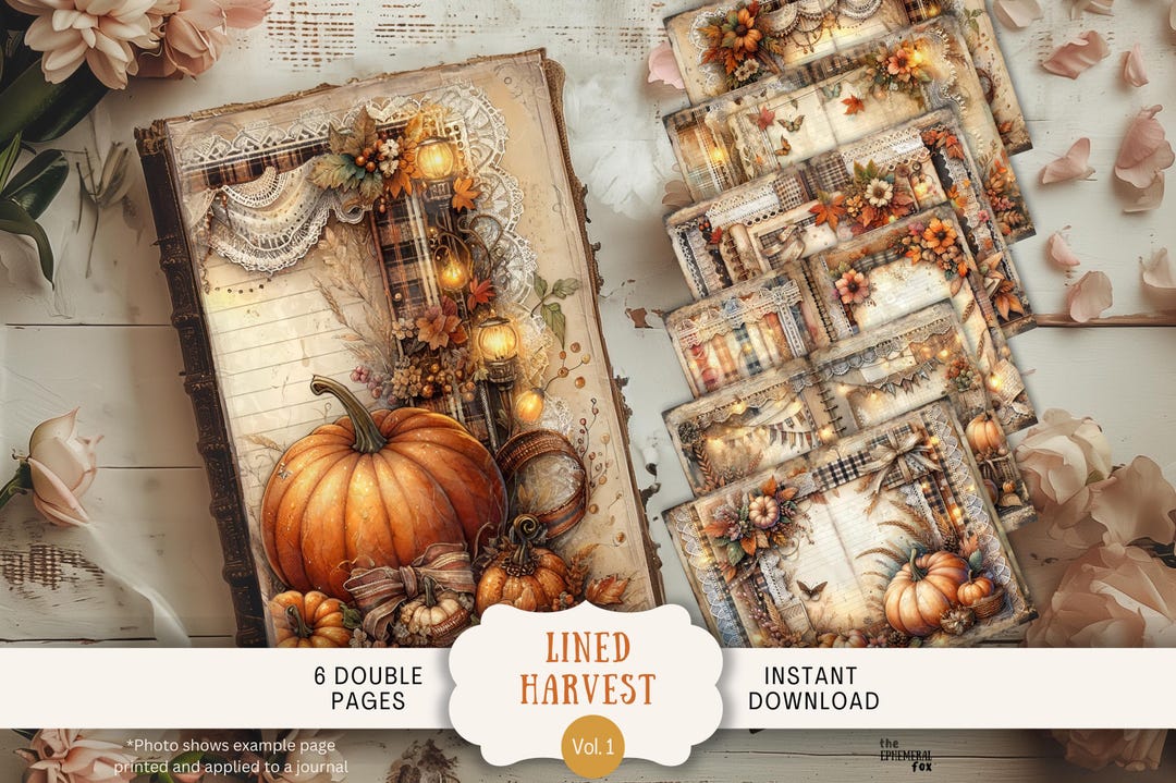 Lined Cozy Autumn Junk Journal Pages 6 Digital Scrapbook Papers 11 X 8. ...