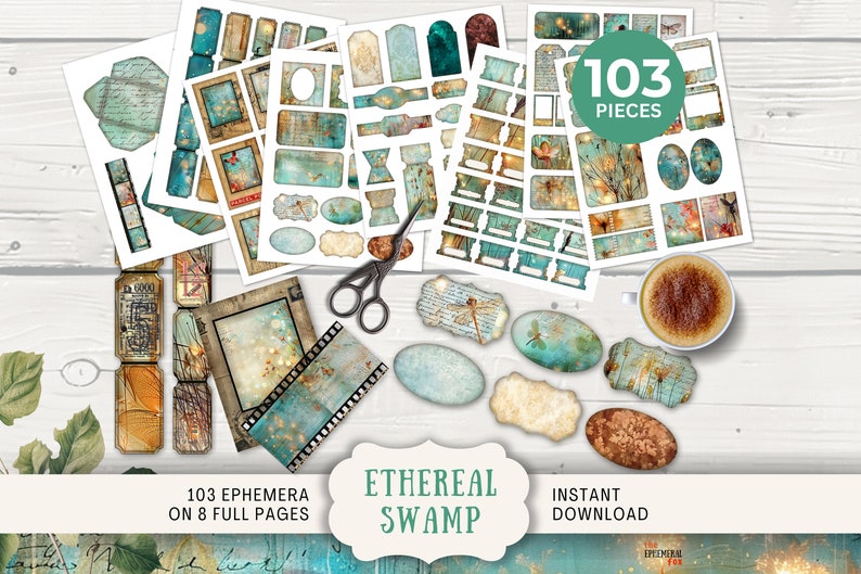 Ethereal Magical Swamp Junk Journal Ephemera Kit Tags Tickets Mini ...