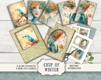Cusp Of Winter Slide Pockets Junk Journal Printable, Vintage Ephemera Scraps, Specimen Envelope ATC Cards enchanted orchard autumn CUWI