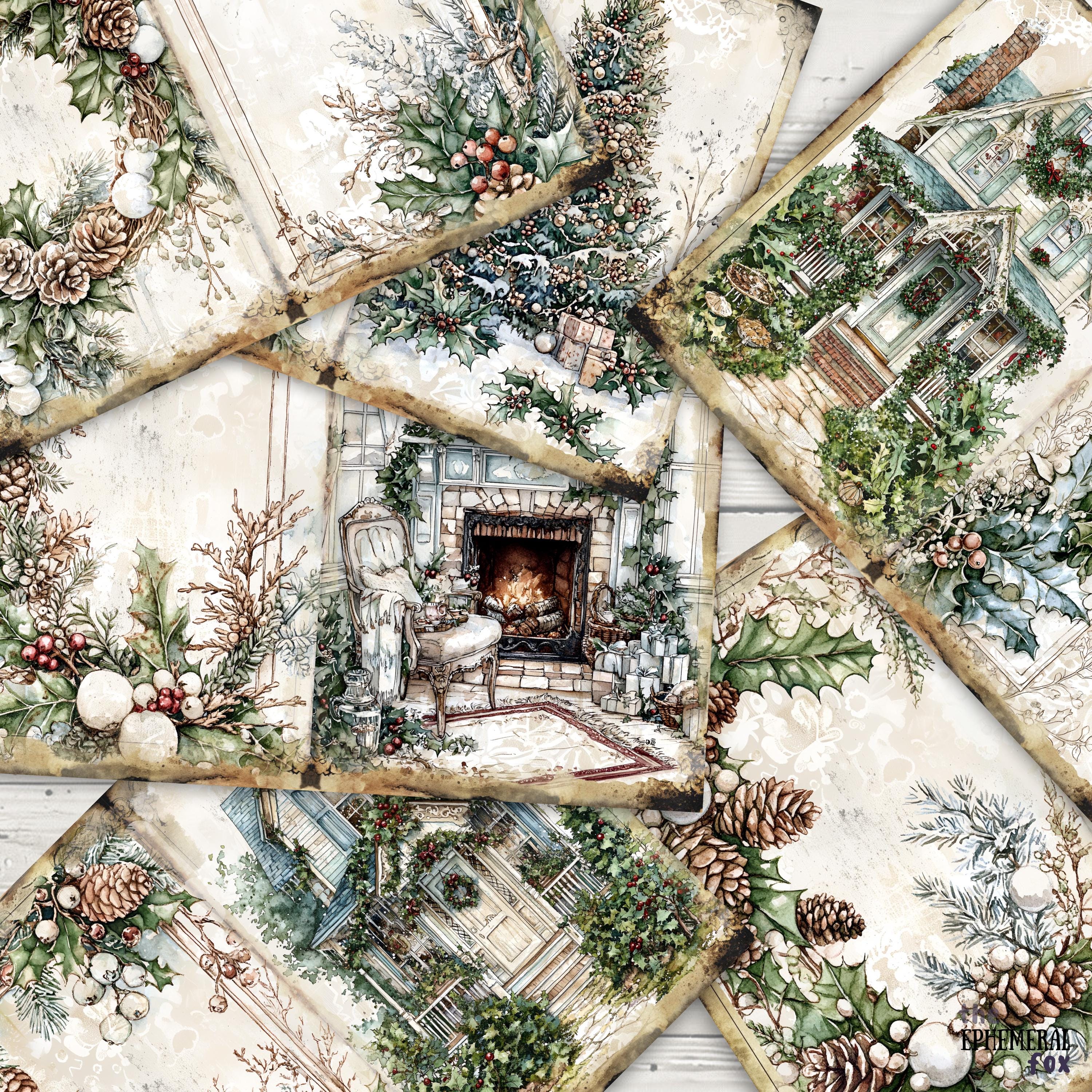 White Christmas Junk Journal Pages 6 Digital Scrapbook Papers 11 X 8.5 ...