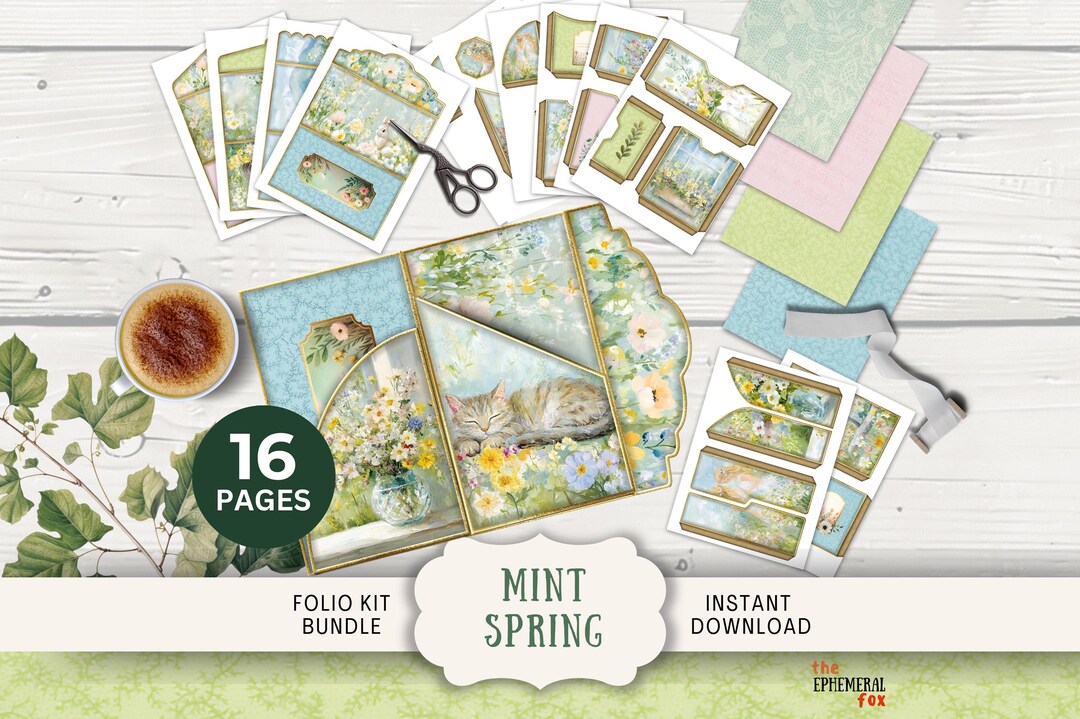 Mint Spring Junk Journal Folio Kit 16 Digital Mix and Match Bases ...